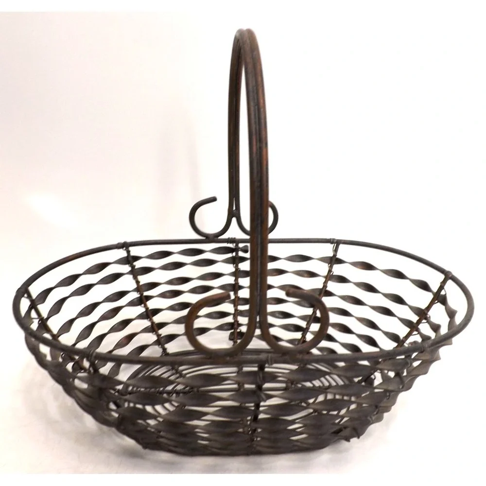 Twisted Metal Handle Egg Fruit Decorative Basket 10 x 6 x 3